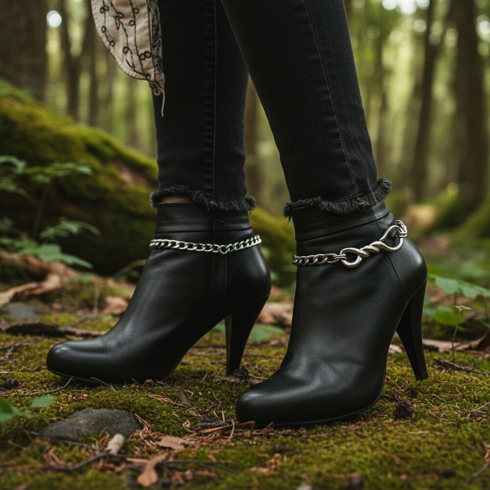Women Silver Metal Boot Chain Bracelets SET Shoe Anklet Twisted Barb Wire Charm